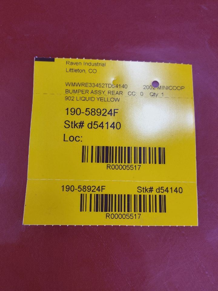 02-06 MINI COOPER Rear Bumper Non-Park Cover Used Grade A - 902 Liquid Yellow