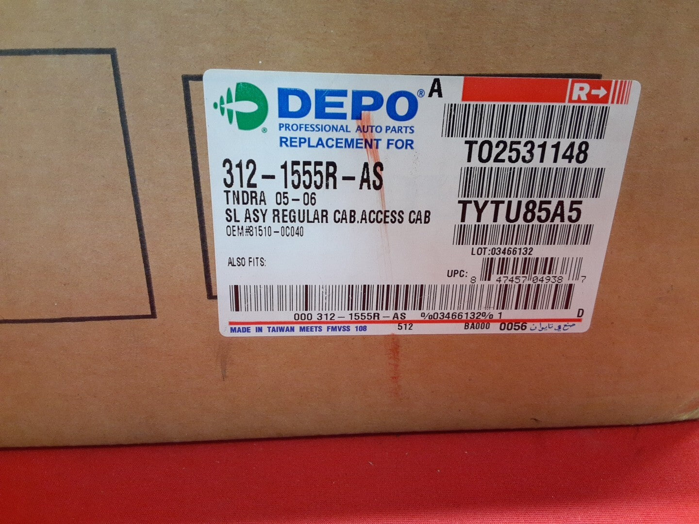 DEPO 312-1555R-AS Passenger Turn Signal Lamp for 2005 2006 Toyota Tundra