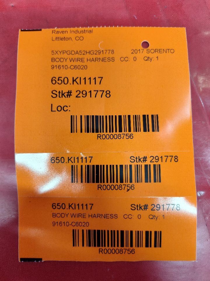 2016-2018 Kia Sorento FRONT RIGHT PASSENGER Door Wiring Harness 91610-C6020