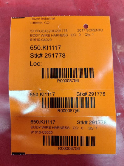 2016-2018 Kia Sorento FRONT RIGHT PASSENGER Door Wiring Harness 91610-C6020