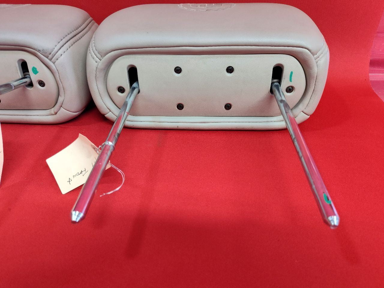 2002 2003 Cadillac Escalade FRONT Headrest SET Shale Pewter Leather w/ Emblems