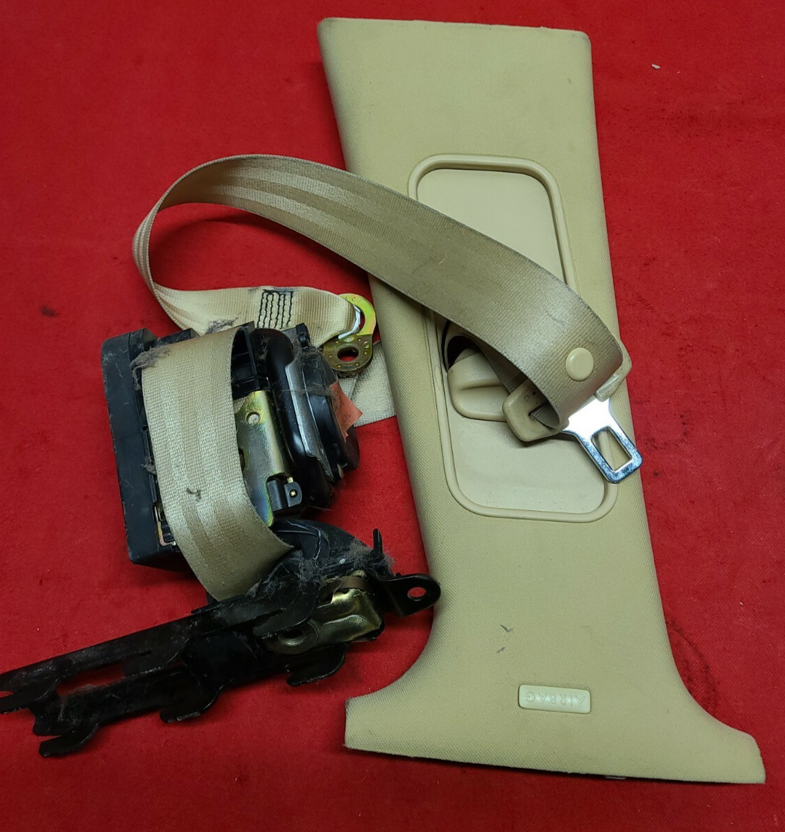 2002 - 2005 VW Passat Seat Belt Front Seat Left / Driver Retractor - Tan W/ Trim