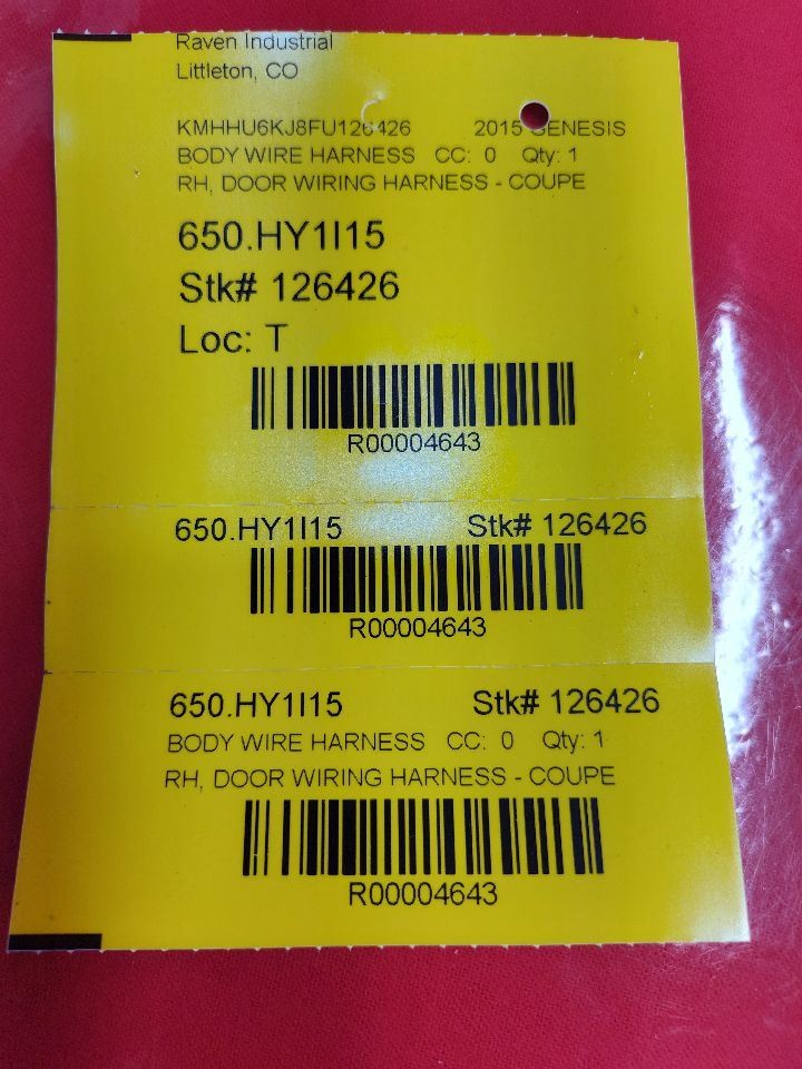 13-16 Hyundai Genesis Coupe RIGHT PASSENGER Door Wiring Harness 91630-2M071