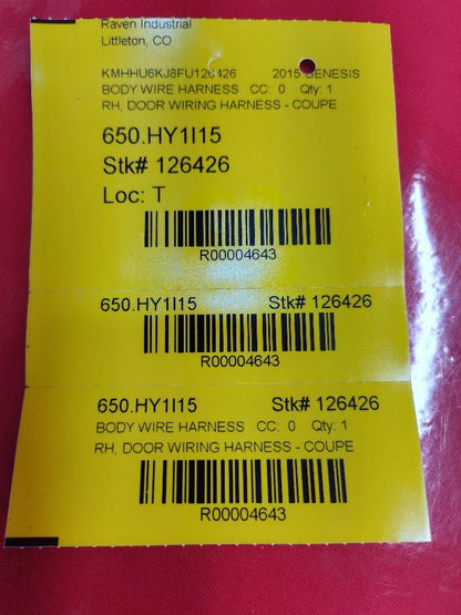 13-16 Hyundai Genesis Coupe RIGHT PASSENGER Door Wiring Harness 91630-2M071