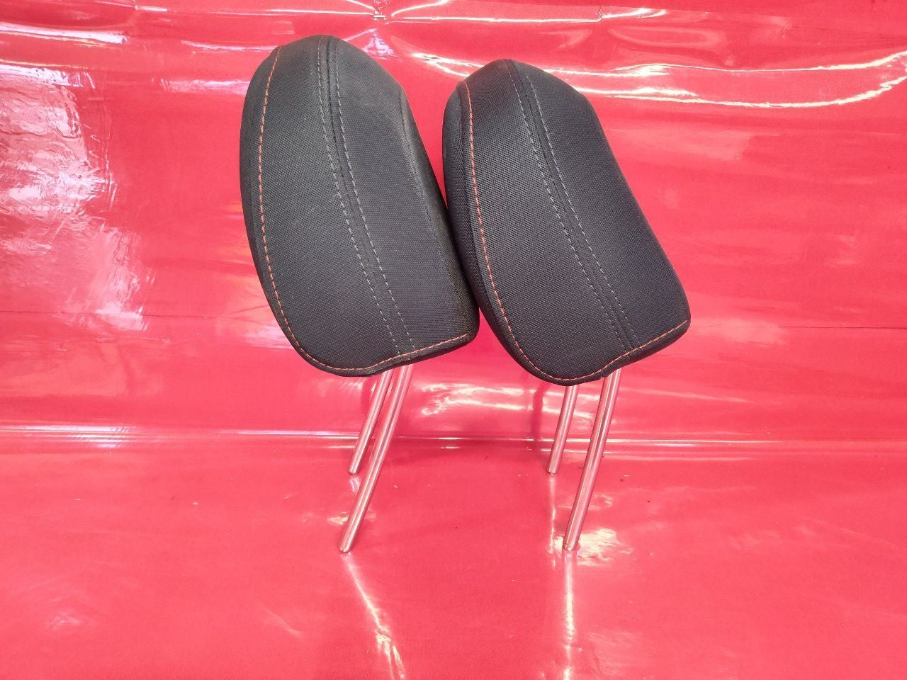 2015-2021 Subaru WRX Front Left Right Headrest Set Black Cloth Red Stitching