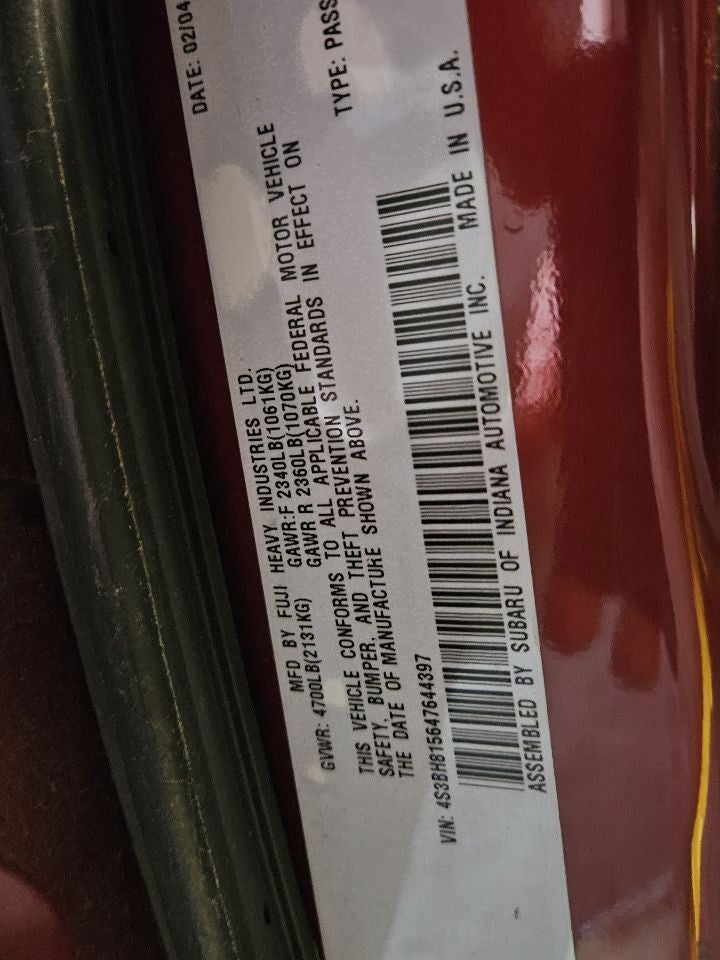 2000-2004 Subaru Outback Legacy WAGON Right Passenger Door Mirror 1Y2 Red HEATED