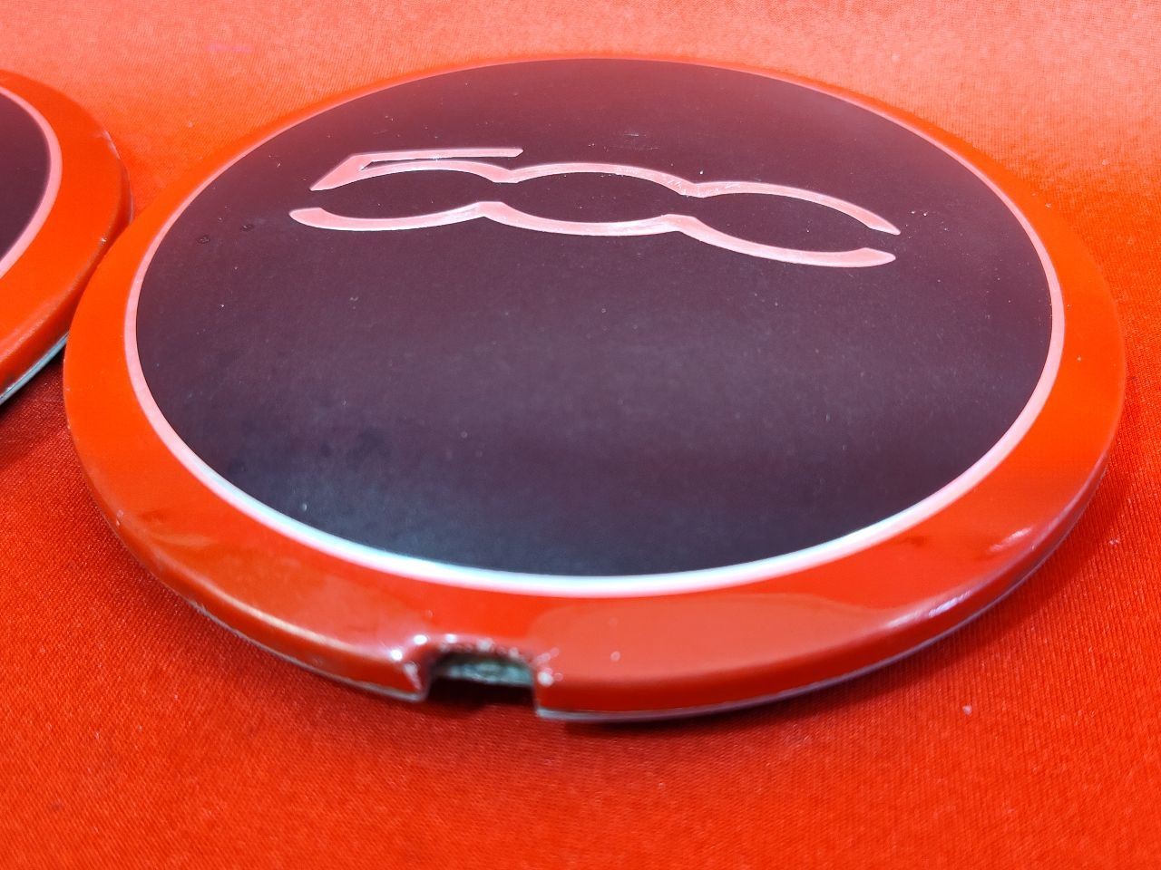 2012-2019 Fiat 500 Sport Wheel Hub Center Cap Cover Set w/ RED TRIM RINGS