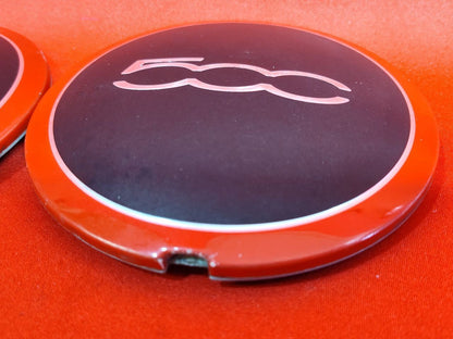 2012-2019 Fiat 500 Sport Wheel Hub Center Cap Cover Set w/ RED TRIM RINGS