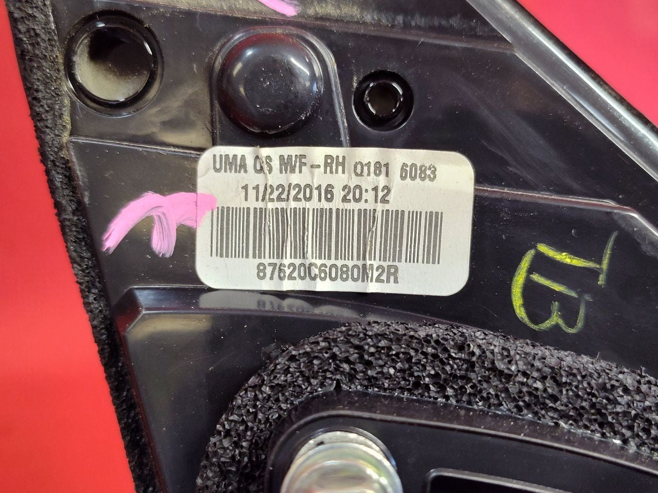 2016-2020 Kia Sorento RIGHT PASSENGER Door Wing Mirror M2R Sangria Red Metallic
