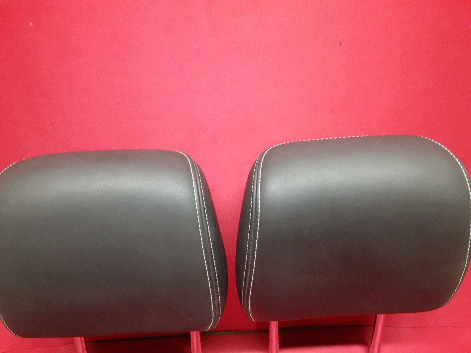 2011 2012 Chevy Volt FRONT Left & Right Headrest Set Leather w/ WHITE STITCHING