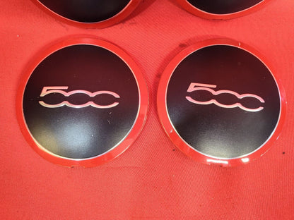 2012-2019 Fiat 500 Sport Wheel Hub Center Cap Cover Set w/ RED TRIM RINGS