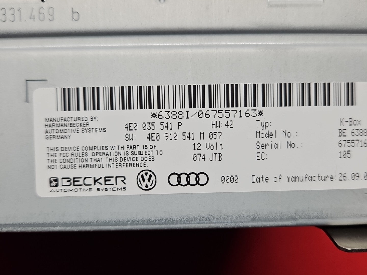 2007 - 2010 Audi Q7 - Radio CD Receiver Unit - 4E0 910 541 M