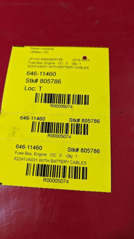 15-21 Subaru WRX 2.0L Turbo Manual Trans AWD Apron Fuse Box / Battery Cables