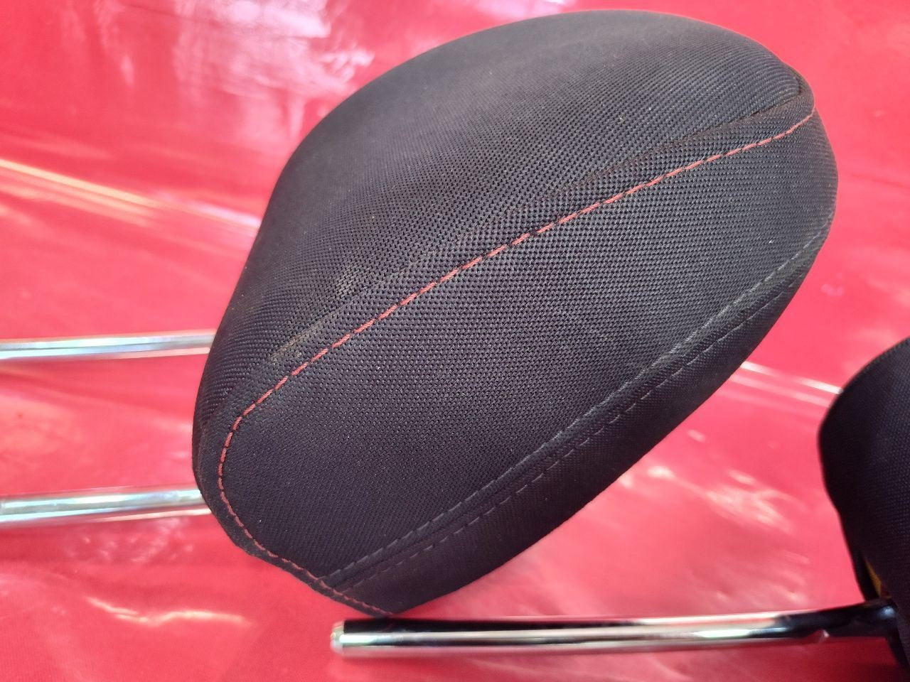 2015-2021 Subaru WRX Front Left Right Headrest Set Black Cloth Red Stitching