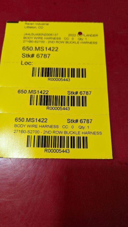 2022-2024 Mitsubishi Outlander Rear 2nd Row Seat Belt Buckle Wiring Harness