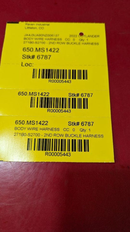 2022-2024 Mitsubishi Outlander Rear 2nd Row Seat Belt Buckle Wiring Harness