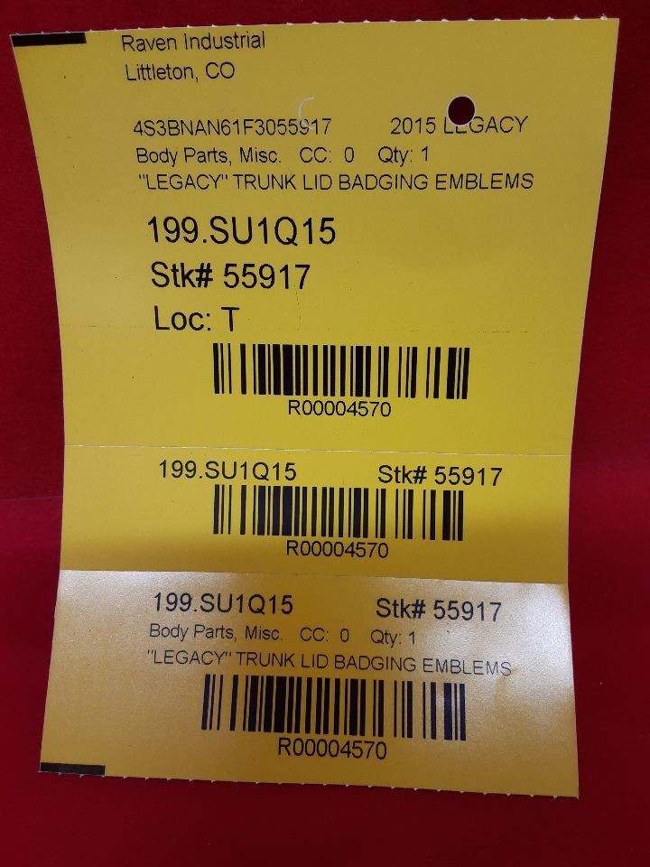 2015-2019 Subaru Legacy Sedan 2.5L H4 Symmetrical AWD Rear Emblem Badging Set