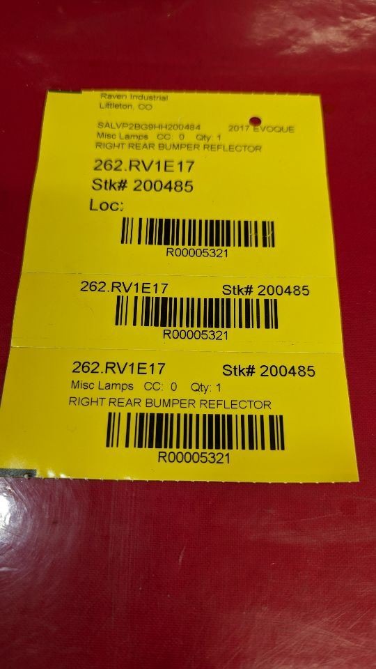 2012-2019 Land Rover Range Rover Evoque RIGHT REAR Bumper Fog Lamp Reflector Red