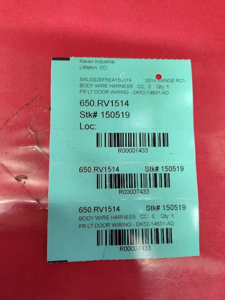 2014 Range Rover FRONT LEFT DRIVER Door Wiring Harness Loom DK52-14631-AD