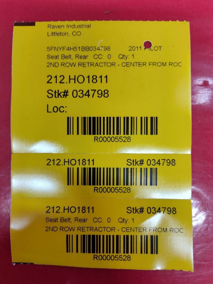 2009-2011 Honda Pilot EX EX-L 2ND SECOND Center From Roof Seat Belt Retractor