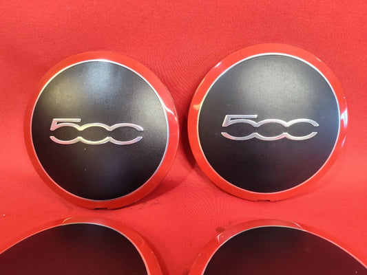 2012-2019 Fiat 500 Sport Wheel Hub Center Cap Cover Set w/ RED TRIM RINGS
