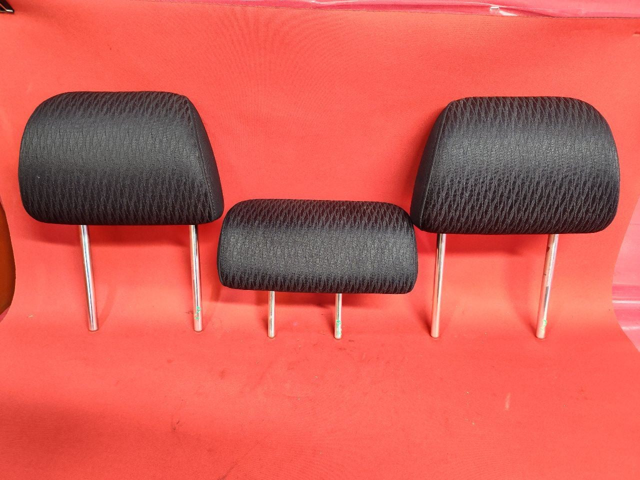2010-2012 Subaru Outback / Legacy REAR Seat Headrest Set Black Patterned Cloth