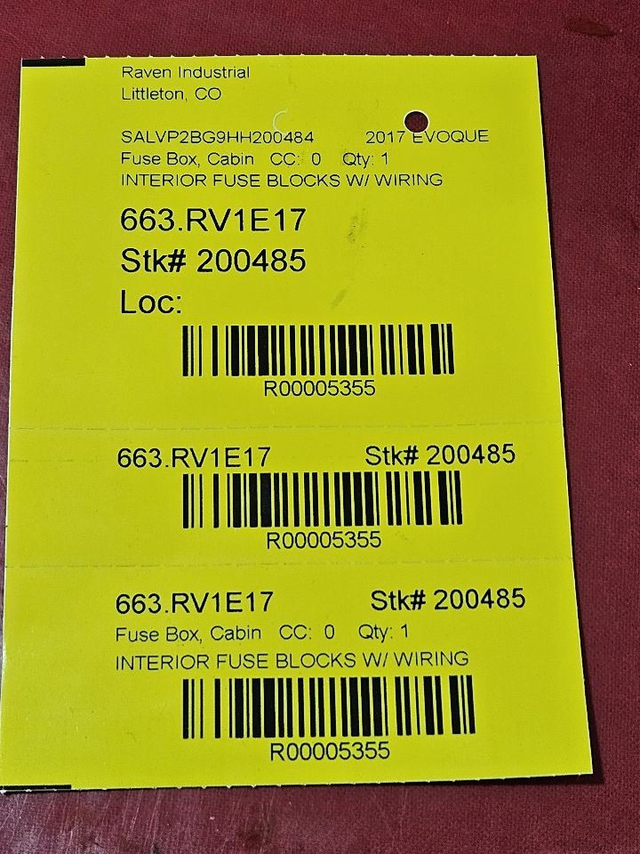 2017 Range Rover Evoque LEFT Rear Quarter Panel Main Body Harness Fuse Blocks