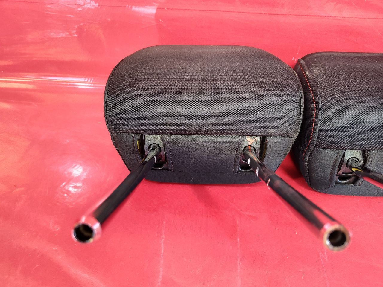 2015-2021 Subaru WRX Front Left Right Headrest Set Black Cloth Red Stitching