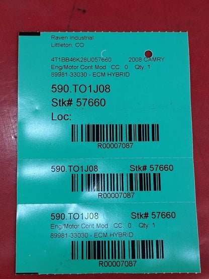 2008 Toyota Camry 2.4L L4 HYBRID Engine Control Module ECM ECU 89981-33030