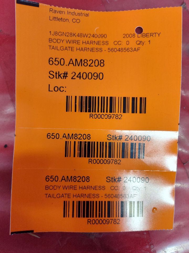 2008 2009 Jeep Liberty 3.7L V6 4WD Liftgate Tailgate Hatch Wiring Harness