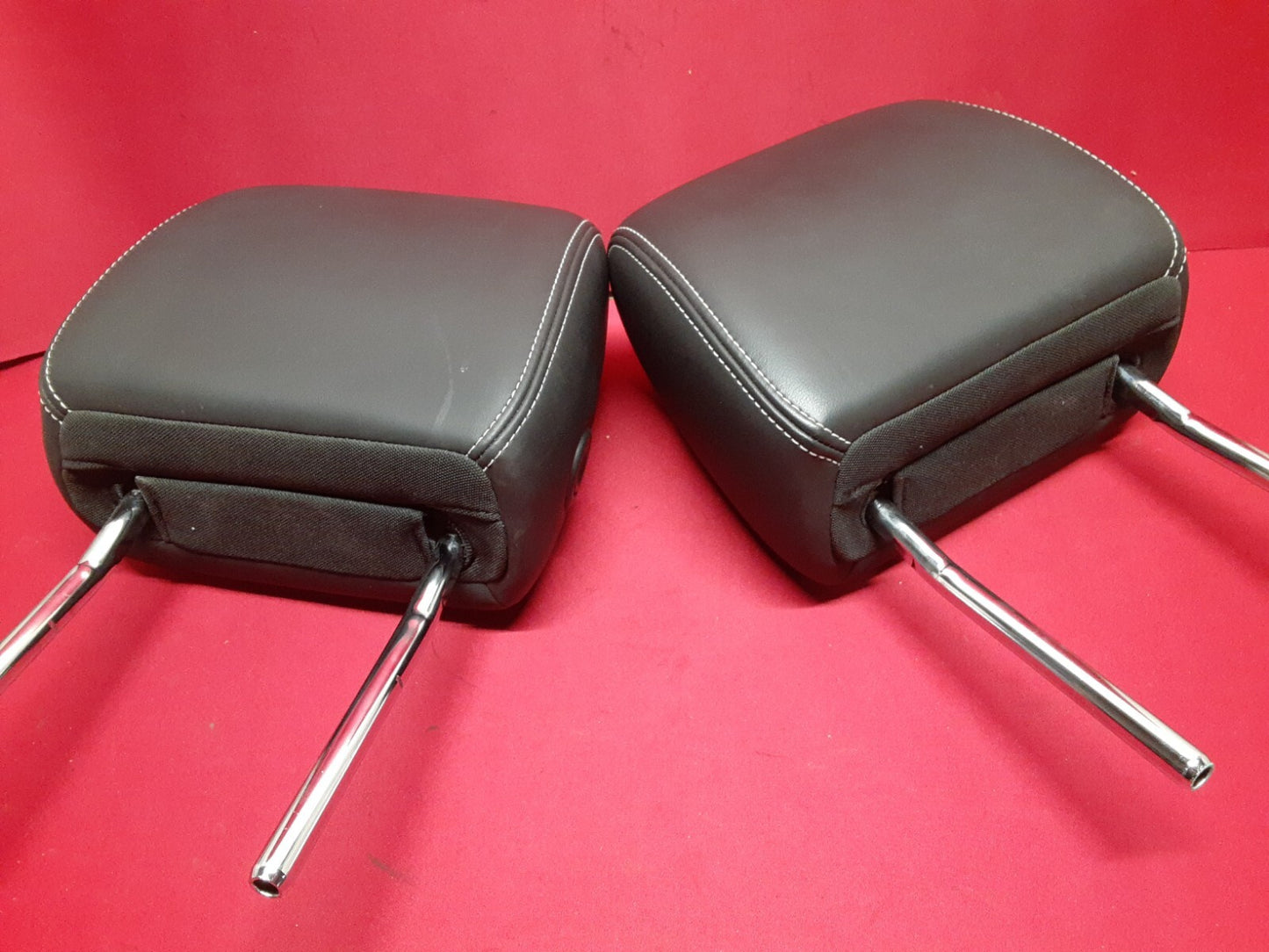 2011 2012 Chevy Volt FRONT Left & Right Headrest Set Leather w/ WHITE STITCHING