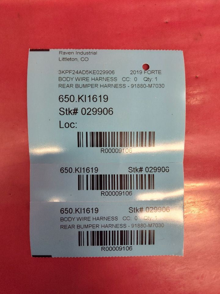 2019-2021 Kia Forte Rear Bumper Wiring Harness Key Turn Ignition Wiring Harness