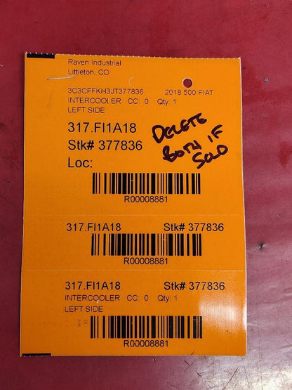 2012-2019 Fiat 500 LEFT DRIVER Turbo Charge Air Cooler CAC - Only 67k Miles