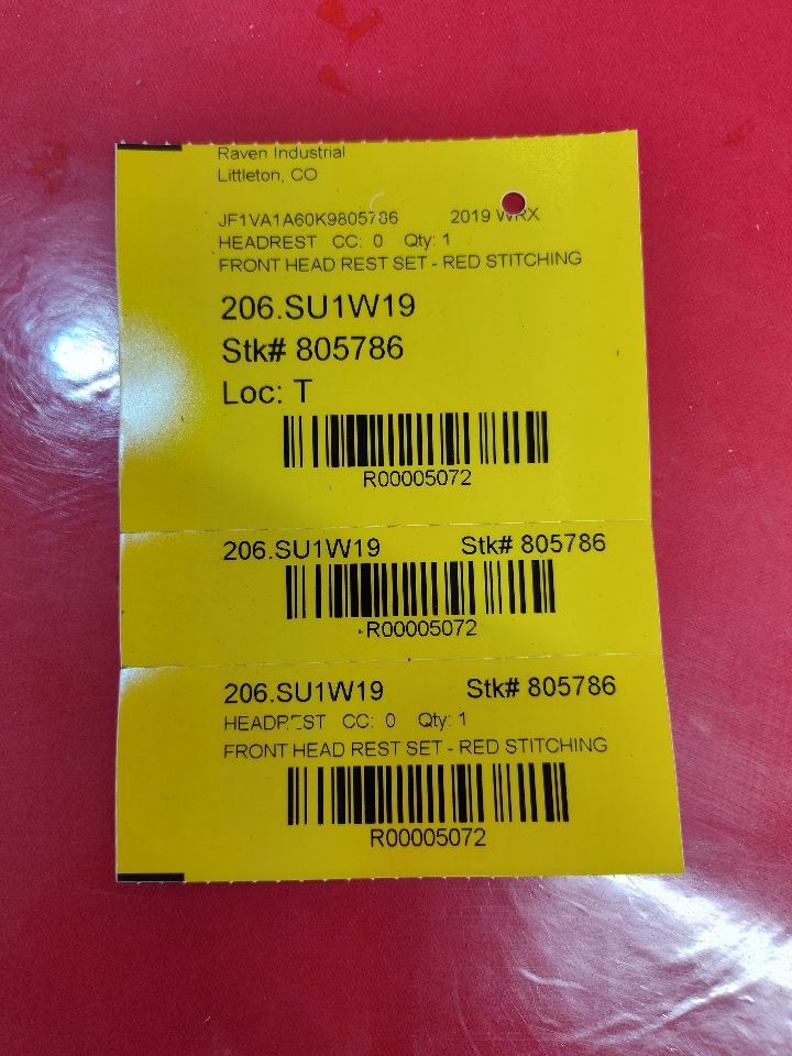 2015-2021 Subaru WRX Front Left Right Headrest Set Black Cloth Red Stitching