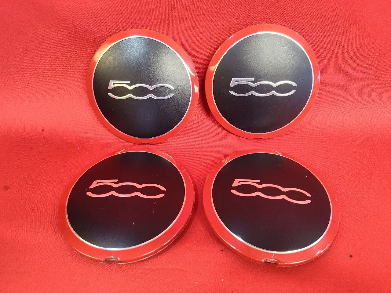 2012-2019 Fiat 500 Sport Wheel Hub Center Cap Cover Set w/ RED TRIM RINGS