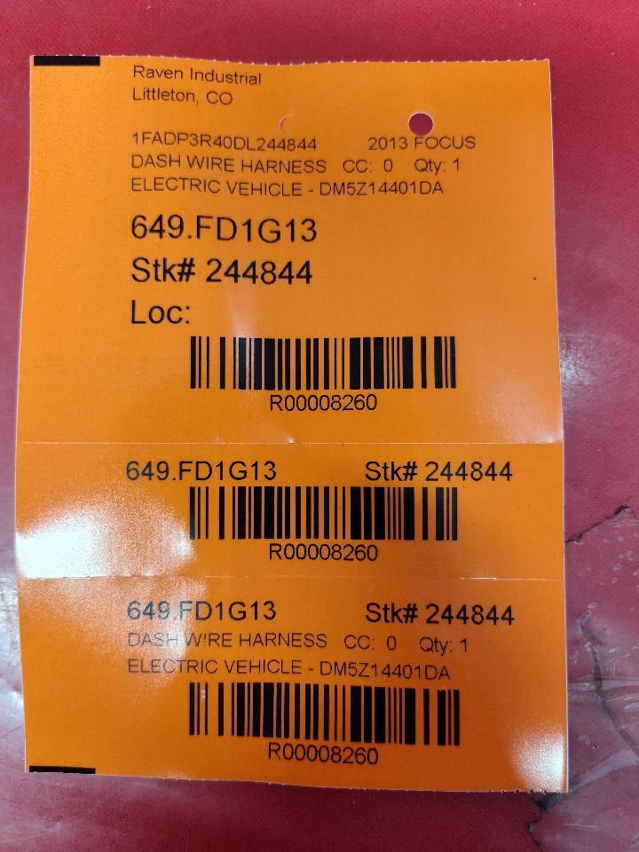 2013 Ford Focus ELECTRIC EV Instrument Panel Dash Wiring Harness w/ HID Lamps