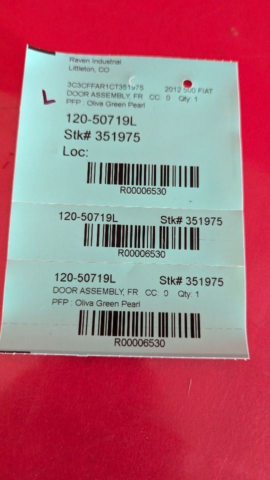 2012-2019 Fiat 500 Coupe LEFT DRIVER Door Panel Shell PFP Oliva Green Pearl