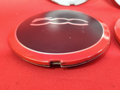 2012-2019 Fiat 500 Sport Wheel Hub Center Cap Cover Set w/ RED TRIM RINGS