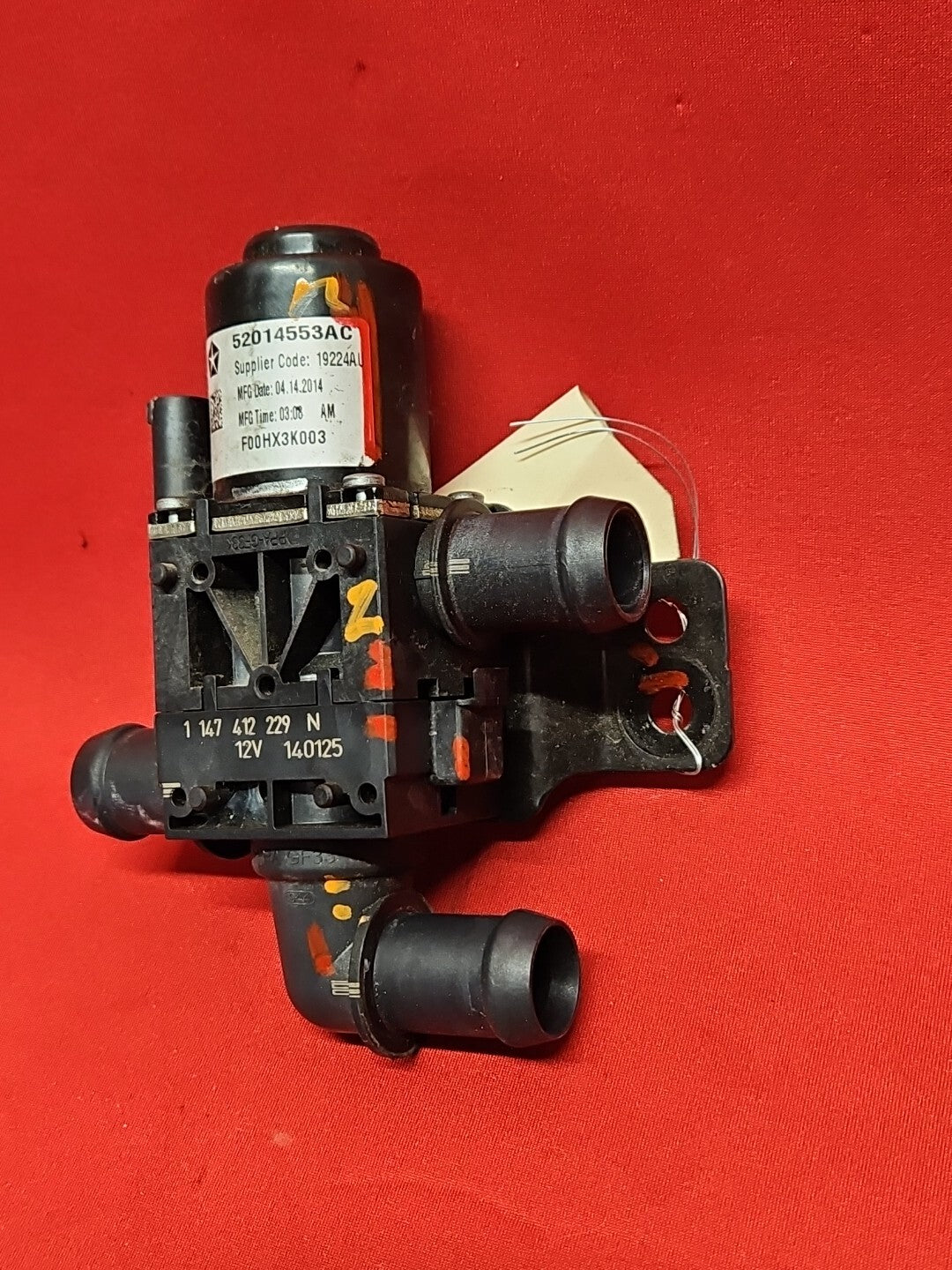 2015 Fiat 500e EV Electric 3-Way Coolant Water Pump Valve 52014553AC - 52k MILES