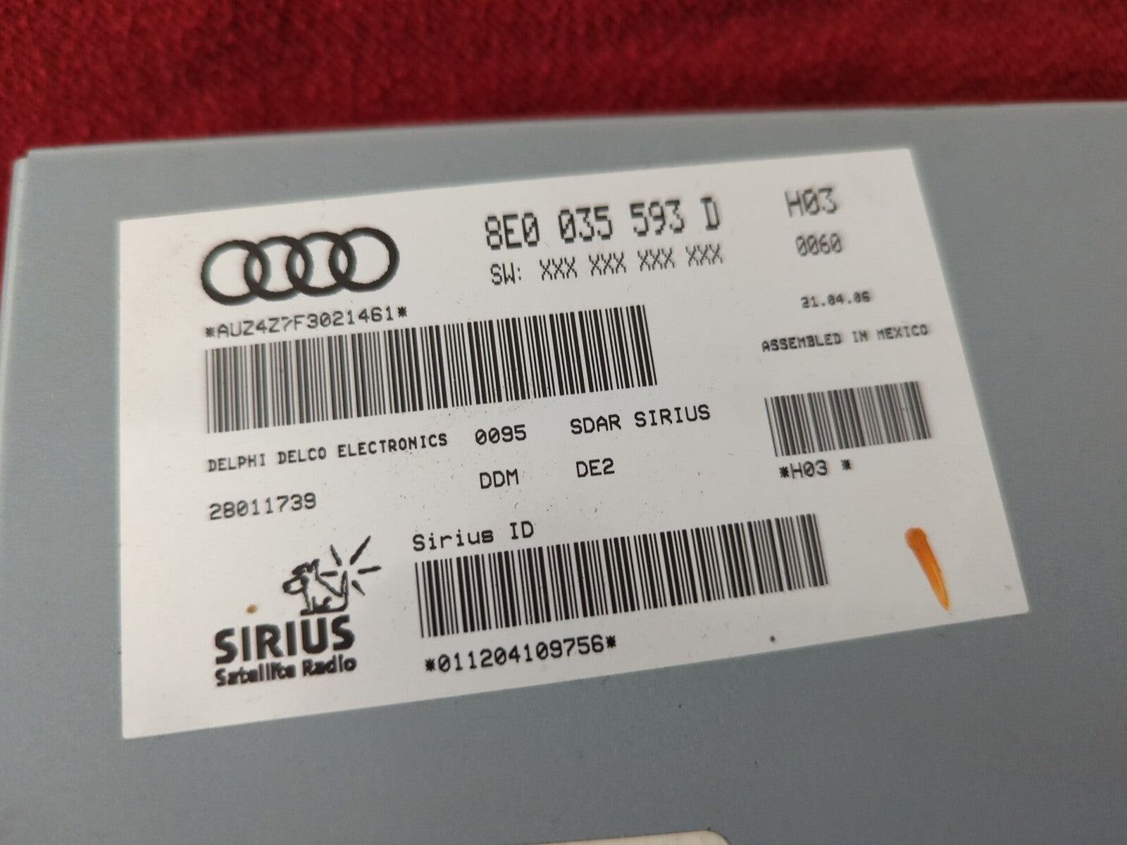 Volkswagen VW Audi Sirius XM Radio Audio Satellite Control Unit 8E0-035-593-D