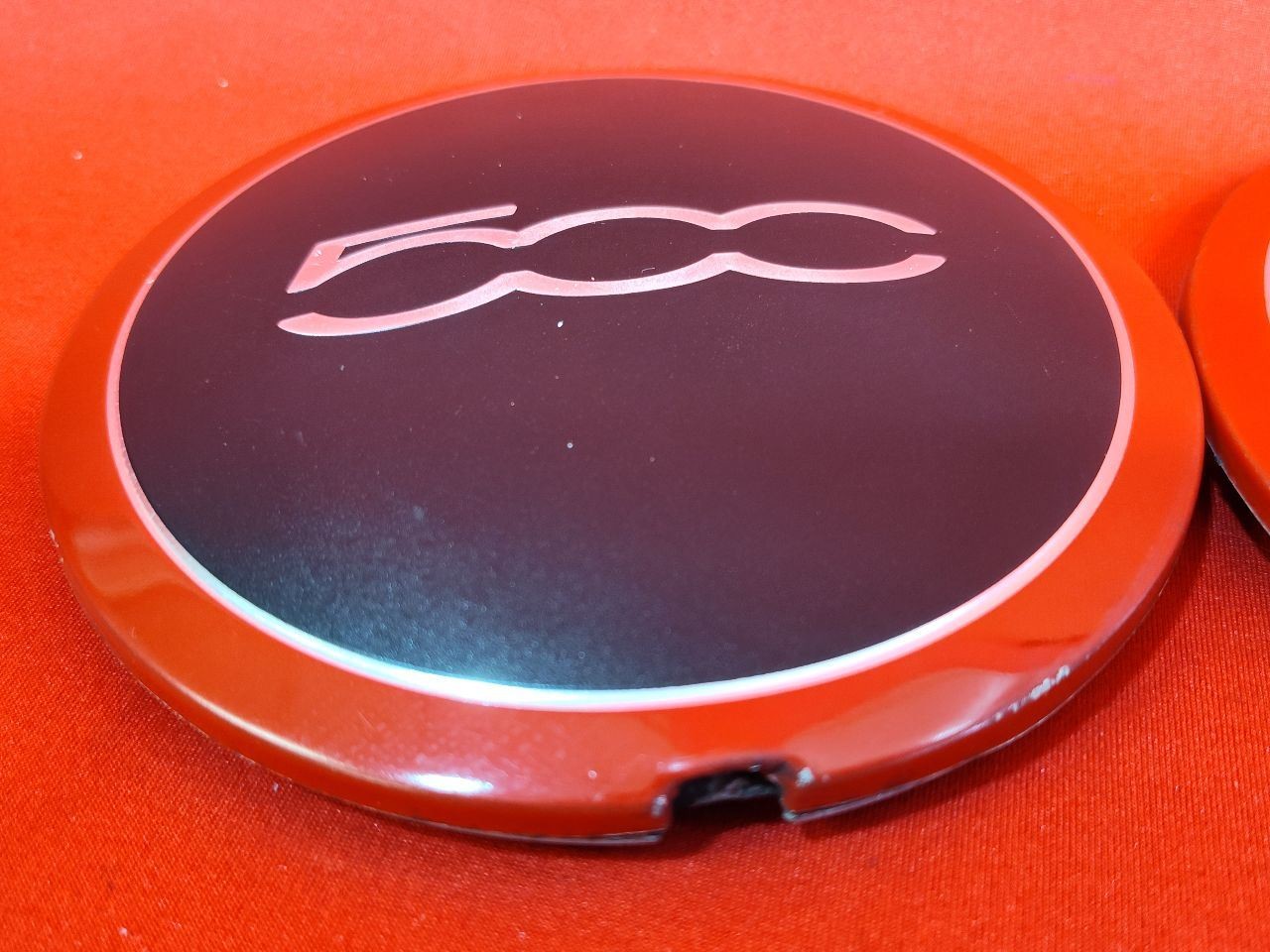 2012-2019 Fiat 500 Sport Wheel Hub Center Cap Cover Set w/ RED TRIM RINGS