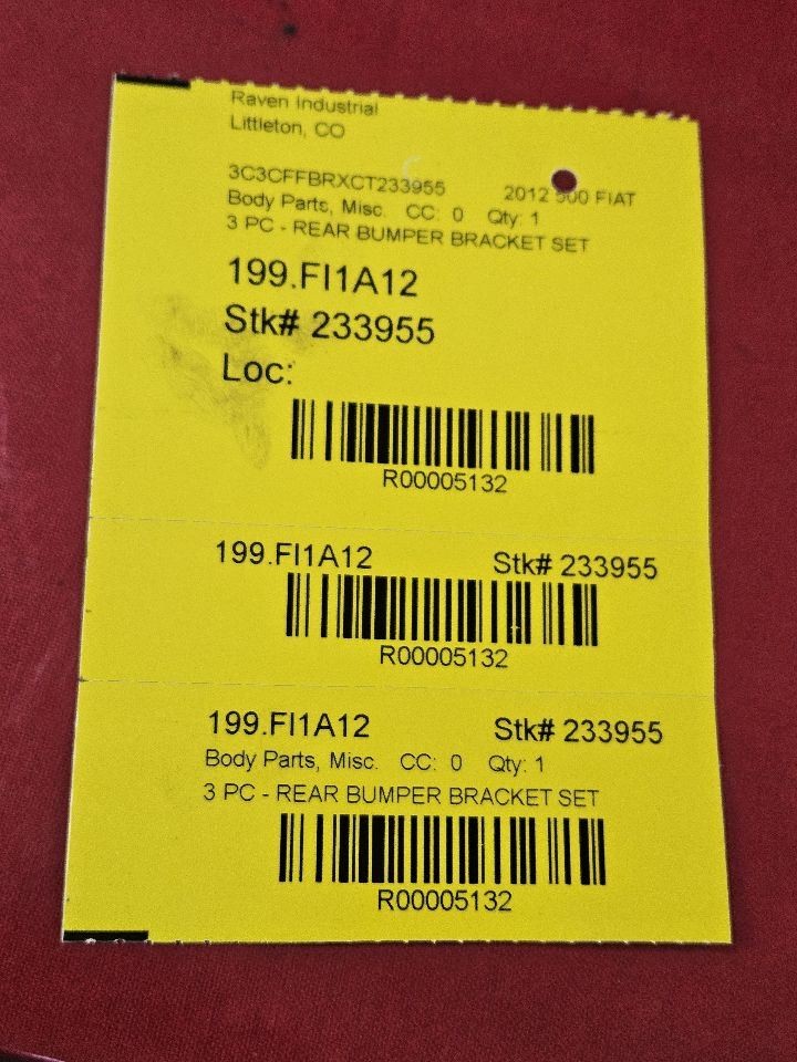 2012-2019 Fiat 500 REAR Bumper Fascia Support Brace Plastic Brackets SET of 3