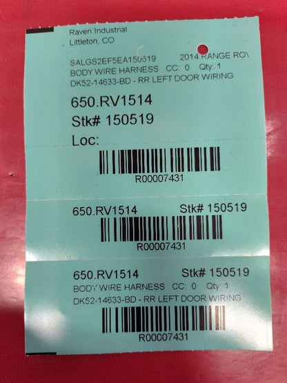 2014 Range Rover REAR LEFT DRIVER Door Wiring Harness Loom DK52-14633-BD