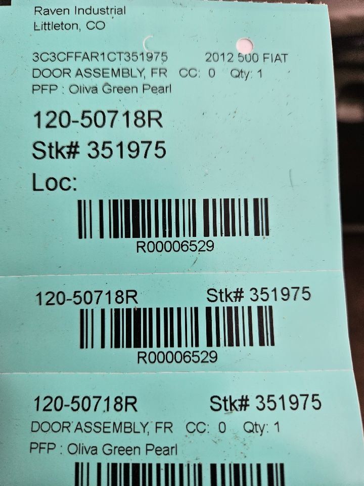 2012-2019 Fiat 500 Coupe RIGHT PASSENGER Door Panel Shell PFP Oliva green Pearl
