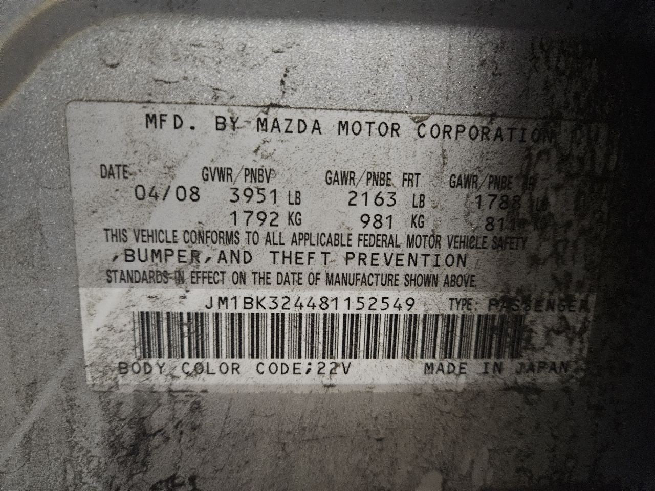 2008 Mazda Mazda3 Sedan 4-Door Body Wiring Harness No.3 BN8P-67-06YE