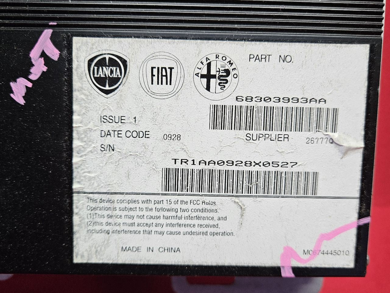 2017-2019 Fiat 500 Lancia Alfa Radio Stereo Amplifier 68303993AA - 67k Miles