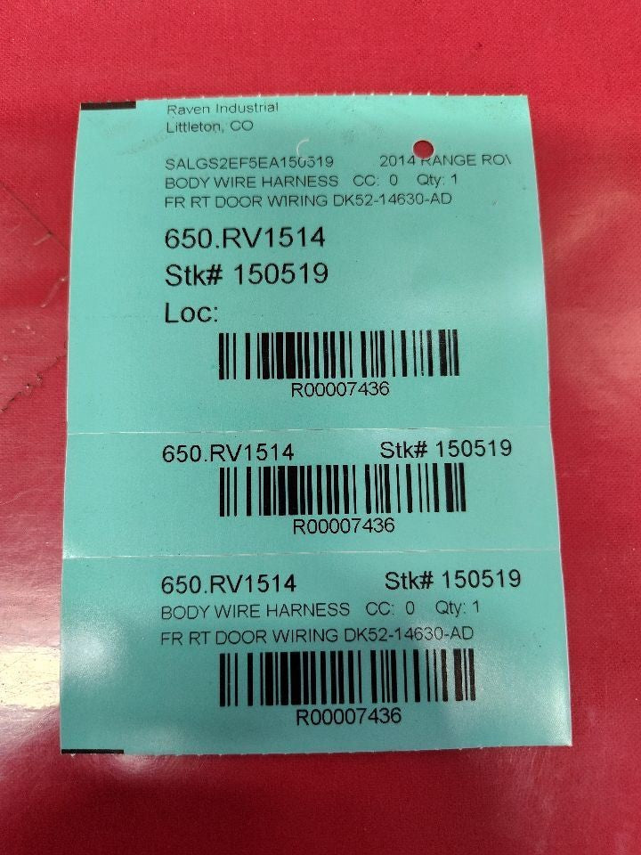 2014 Range Rover FRONT RIGHT PASSENGER Door Wiring Harness Loom DK52-14630-AD