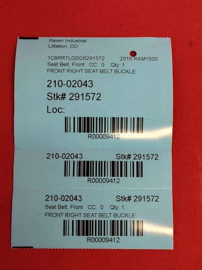 2013-2018 Dodge Ram Pickup FRONT Left -or- Right Seat Belt Buckle Tongue Black