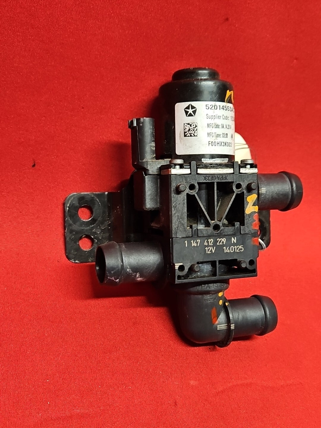 2015 Fiat 500e EV Electric 3-Way Coolant Water Pump Valve 52014553AC - 52k MILES