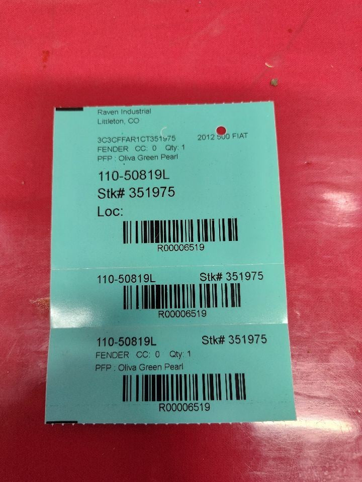 2012-2019 Fiat 500 LEFT DRIVER Fender Panel PFP: Oliva Green Pearl